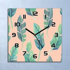 Horloge Murale En Verre Vert feuilles pêche exotique tropical coloré 30x30