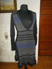 Robe COP COPINE Monsera 36 1 S manche longue col v rayures noir et bleu stretch