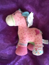 Doudou cheval rose fleur bleu