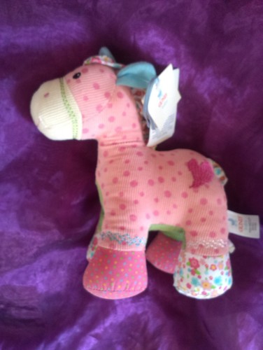 Doudou cheval rose fleur bleu