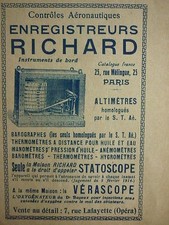 1928 PUB JULES RICHARD BAROMETRE BAROGRAPHE VERASCOPE STATOSCOPE ALTIMETRE AD