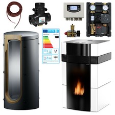 Woody Cheminée à Eau Granulés Ensemble Complet 18 Kw Céramique Blanc Poêle