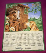 Torchon ancien calendrier publicitaire 2005, cheval et chien