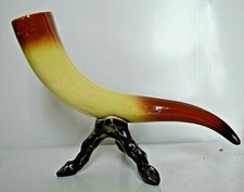 ANCIENNE BARBOTINE TRIPODE VASE SOLIFLORE TULIPIER CORNE A BRUME BIERE VIKING