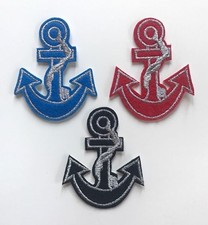 PACK LOT 3 ECUSSON PATCH THERMOCOLLANT ANCRE MARINE DIY CUSTOM ROUGE NOIR BLEU !