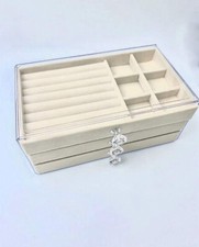 Boîte À Bijoux Beige A Trois Tiroirs Coffret Mallette De Transport Simili Cuir