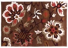 Tapis En Laine Fait Main Flowers 200x300 Marron Motif Floral 444