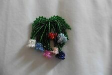 Neuf - Broche fantaisie artisanale perles de rocaille feuille fleurs clochettes