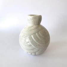 Vase boule craquelé blanc Art Déco – Céramique française des années 1930
