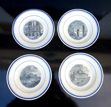 Lot de 4 assiettes parlantes Faïence de Gien 1875 monuments de Paris