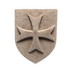 Blason croix des templiers / hospitaliers pierre reconstituée artisanale  France