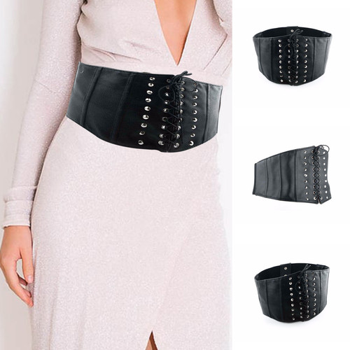 Ceinture large cuir noir - en,