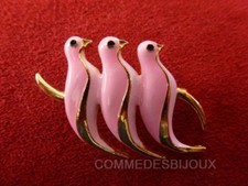 Broche "Trio de Perruches Colombes sur Branche" N° 3 - Bijoux pur Vintage