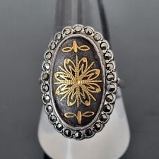 Bague Ancienne XIXè Damasquiné Argent et  Or Marcassites Toledo Ring Last 19thC