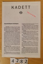 OPEL KADETT LS GL GLS GT GSi Technique Fr 6 pages 9/1985