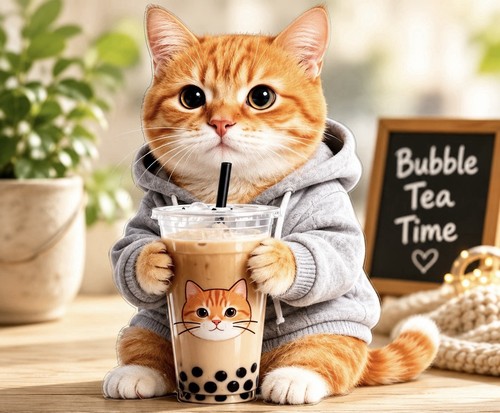 Cute orange cat boba tea - orange,