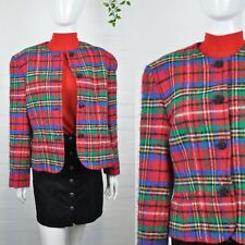 Veste Tartan Rouge Pendleton Vintage Années 80 12/14 Laine Stewart Courte