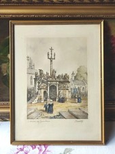 LITHOGRAPHIE XX CALVAIRE DE GUIMILIAU SIGNÉE BARDAY 34,5 X 26,5 CM