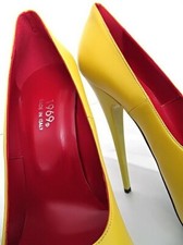 Escarpins en cuir jaune à talons hauts style jonquille 1969 originaux fabriqu...