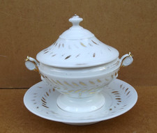Ancien Drageoir confiturier porcelaine Vieux Paris décor fleur or Empire XIX