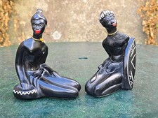 Couple Statuettes en Plâtre Négresse Signée P. Leo Vintage Années 50 60 