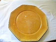 Ancien plat terre cuite vernissée jaune-Provence -bord perlé- Art populaire