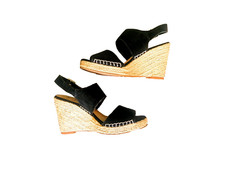 Sandales compensées noir daim cuir véritable corde pointure 37 Gémo