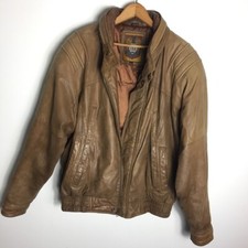 Brown Leather Women Moto Boho Utility Aviator Jacket Size Large
