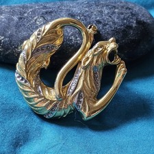 Grande Broche Vintage Chimère Métal Doré 43 Mm