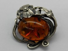 SUPERBE BROCHE & PENDENTIF St ART NOUVEAU EN ARGENT MASSIF / STERLING & AMBRE