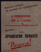 BILLANCOURT (92) USINE AUTOMOBILE "JUVA 4 RENAULT" Tract-Affiche CONCESSIONNAIRE