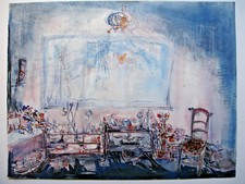 GRANDE AQUARELLE-65 CM PAR 50 CM-NON SIGNEE-SCÉNE D'INTÉRIEUR CUISINE