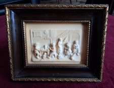 Ancien Tableau Cadre Calcaire Fontaine Pétrifiante Scène Paysanne Concrétion