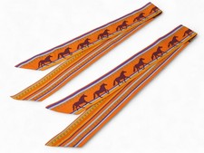 LOT 2 FOULARDS HERMES TWILLY SEQUENCE CHEVAUX EN SOIE ORANGE SILK SCARF 420€
