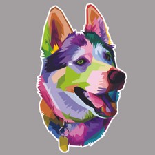 TETE CHIEN LOUP BERGER HUSKY SIBERIE TRAINEAU AUTOCOLLANT STICKER FPC007
