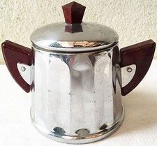 SUCRIER 1930/40  CUIVRE CHROMÉ  ET BAKELITE ART DECO POT A SUCRE ESTAMPILLÉ