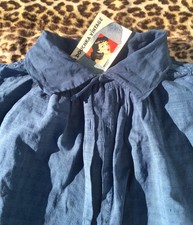 FRENCH 1910s MEN LONG BIAUDE WORK SMOCK SHIRT ~ HAND DYED BLUE LINEN METIS ~ L