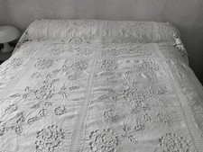 Linge Ancien Couvre Lit De Mariage Dentelle Et Broderie Richelieu 1850/1900