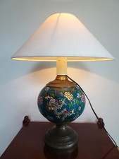 Ancien pied de lampe émaux de Gien décor asiatique Fin XIXème électrifié