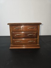 Boîte à bijoux vintage bois mini commode miroir velours jaune intérieur