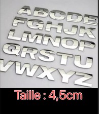 LETTRE 4,5 cm CHIFFRE 3D METAL HAUTE QUALITE adhésif  auto Chrome voiture 