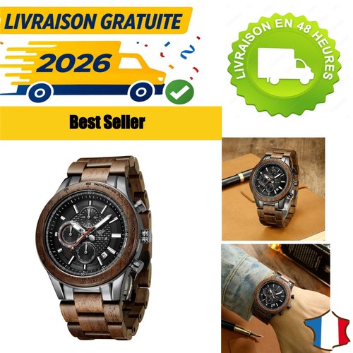 Montre homme bois acier