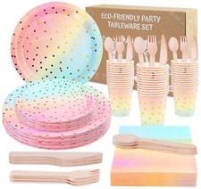 Vaisselle Anniversaire Fille200 Assiette Arc en Ciel OrAssiettes en Carton Ré...