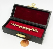 Poupées Maison Flûte Métal Instrument Avec Noir Étui 1:12 Échelle Musique 349