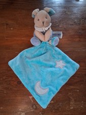 Doudou lapin carré turquoise, bleu, brille la nuit, Baby Nat, (Babynat), TBE