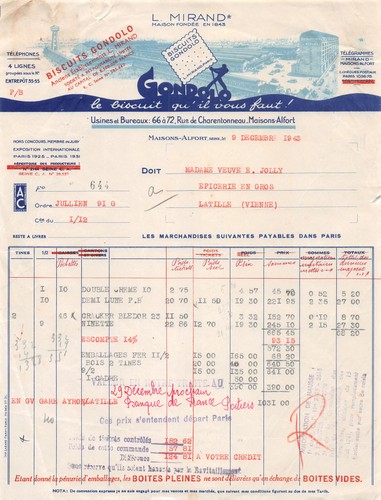 1943 facture gondolo a - facture,