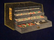 Ancien PLV publicitaire trompe-l'oeil Jeu MAH JONG E.M.P. PARIS Nouveauté 1910