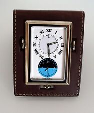 Réveil dual time pochette marron foncée cuir lisse Nepro 450.216 SWISS MADE