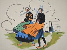 Bretagne Bretonnes  Bigoudènes Costume ¤¤ Gouache XXème originale signée Marythe