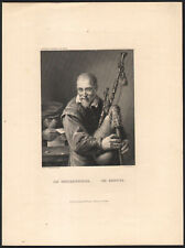 1880 Gravure originale Le joueur de cornemuse David Teniers Musique